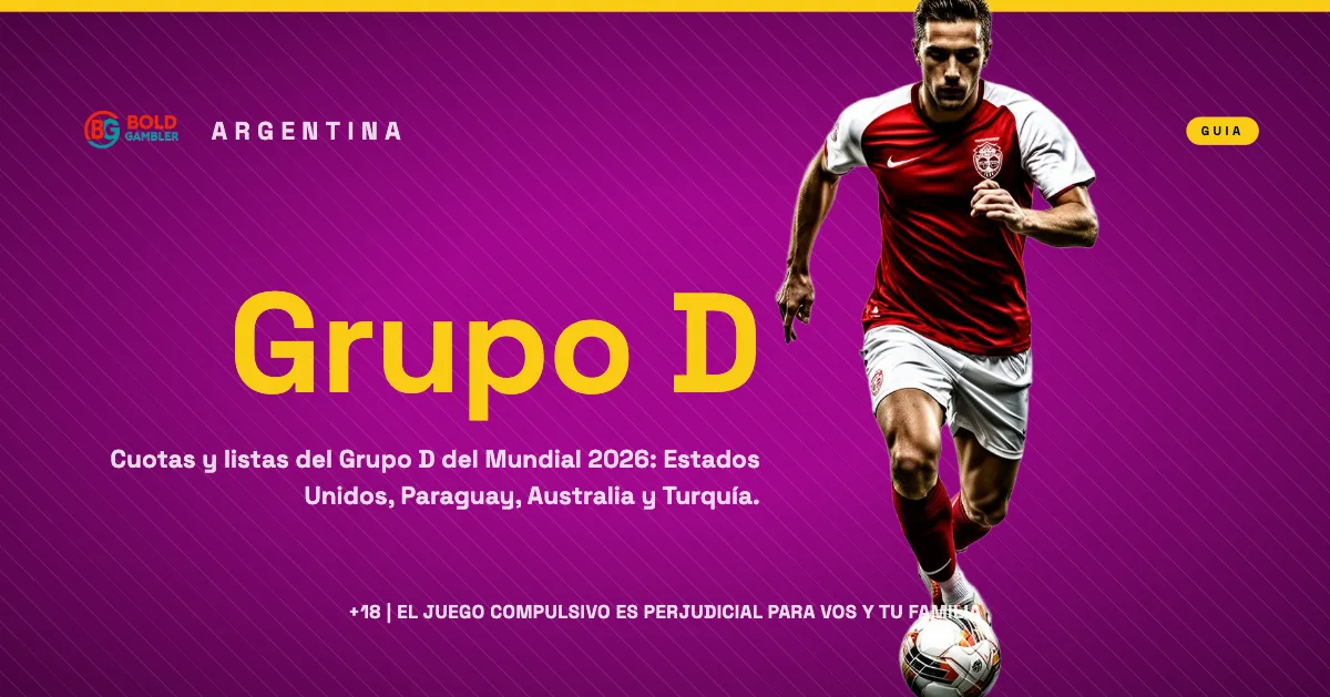 Gráfico con cuotas y selecciones del Grupo D del Mundial 2026: Estados Unidos, Paraguay, Australia y Turquía.