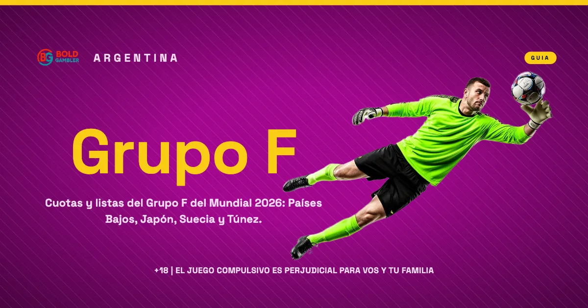 Gráfico con cuotas y selecciones del Grupo F del Mundial 2026: Países Bajos, Japón, Suecia y Túnez.