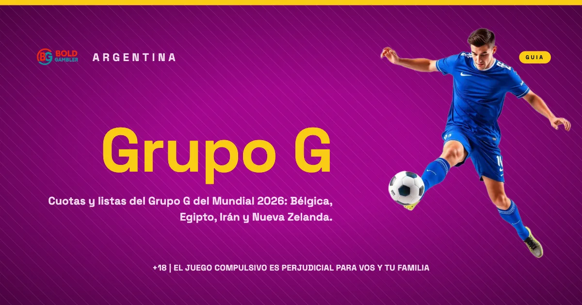 Gráfico con cuotas y selecciones del Grupo G del Mundial 2026: Bélgica, Egipto, Irán y Nueva Zelanda.