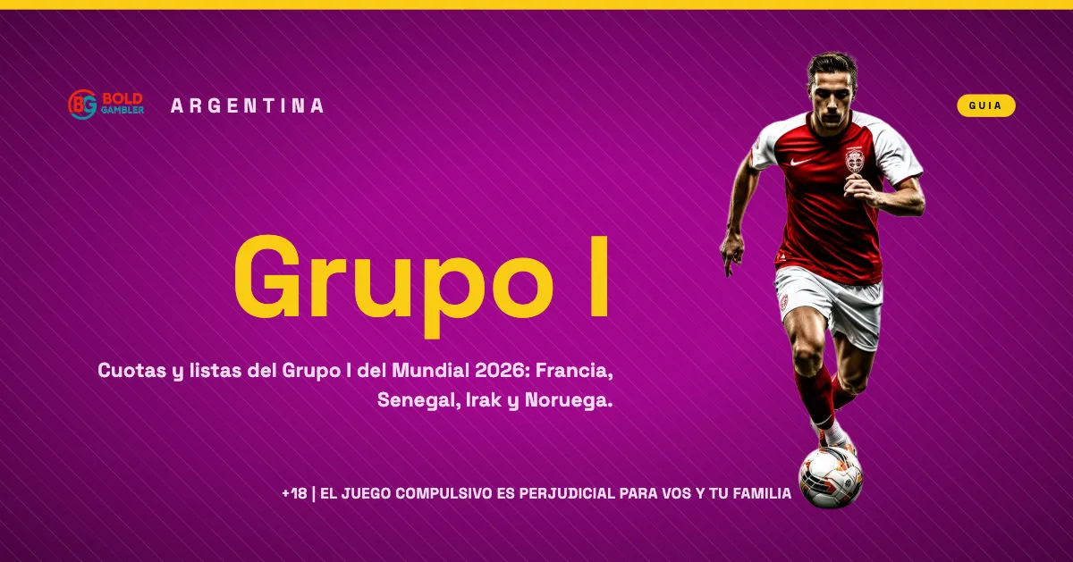 Gráfico con cuotas y selecciones del Grupo I del Mundial 2026: Francia, Senegal, Irak y Noruega.