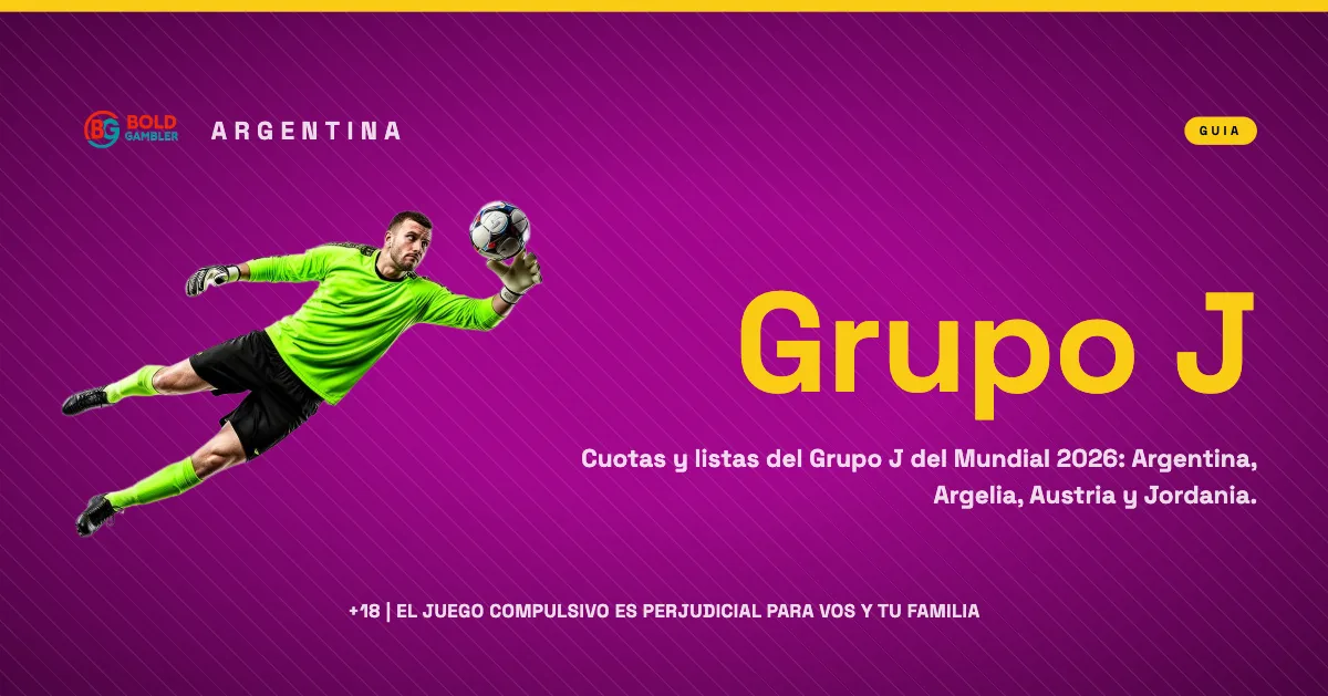 Gráfico con cuotas y selecciones del Grupo J del Mundial 2026: Argentina, Argelia, Austria y Jordania.
