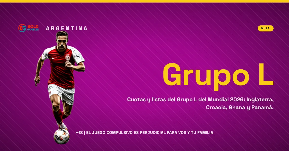 Gráfico con cuotas y selecciones del Grupo L del Mundial 2026: Inglaterra, Croacia, Ghana y Panamá.