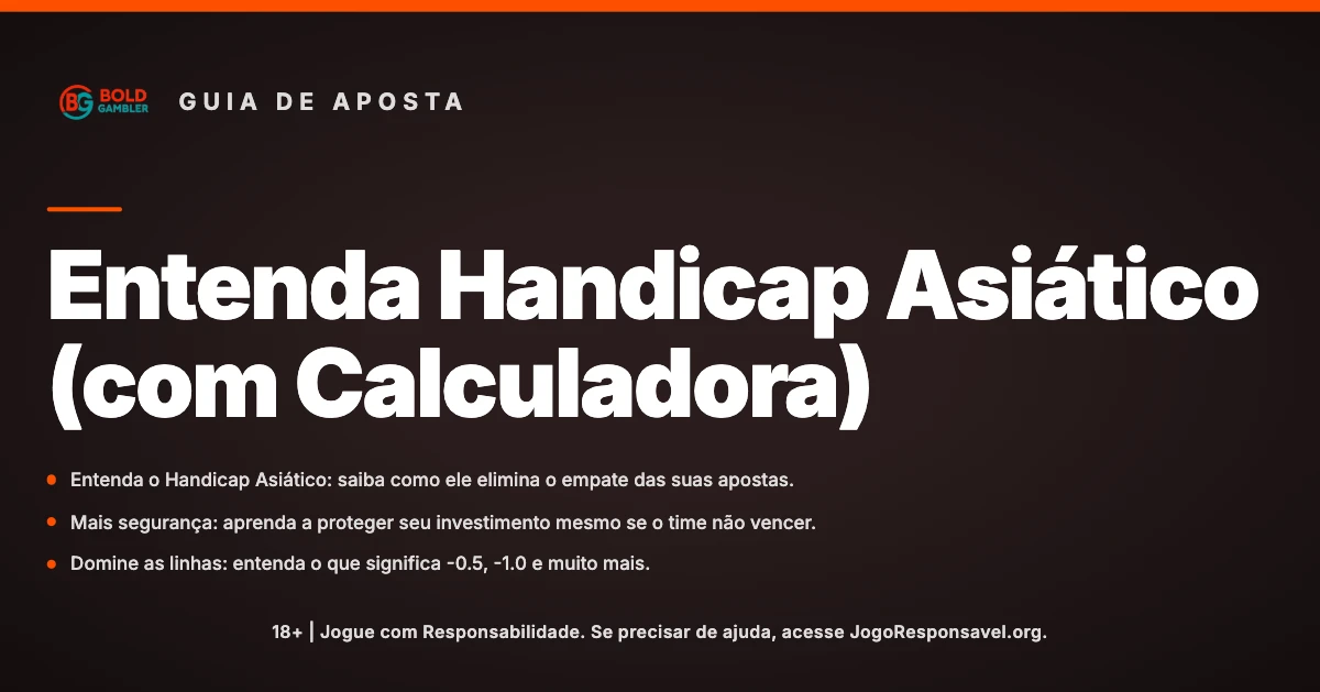 Banner educacional sobre apostas esportivas. O texto destaca o tema "Handicap Asiático" e explica que ele ajuda a eliminar o empate e proteger o investimento do apostador.