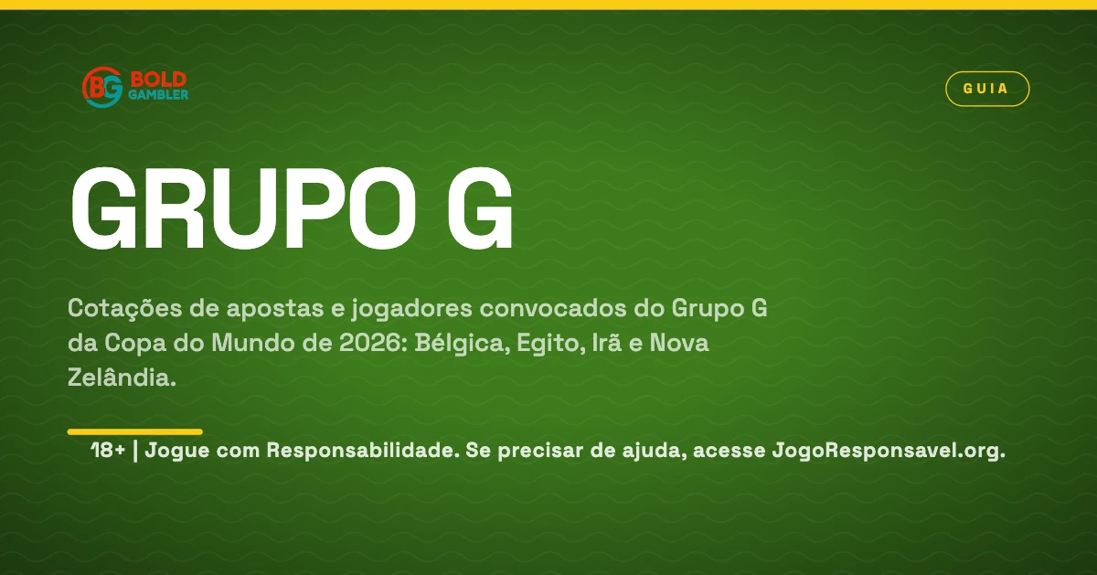 Odds e elencos do Grupo G da Copa do Mundo de 2026: Bélgica, Egito, Irã e Nova Zelândia.