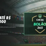 Banner oficial do Bolão365 da bet365 para a Copa do Mundo 2026 destacando prêmio de até R$ 1.000.000, botão de registre-se e logotipo CM26 Bolão 365 em um estádio de futebol lotado.