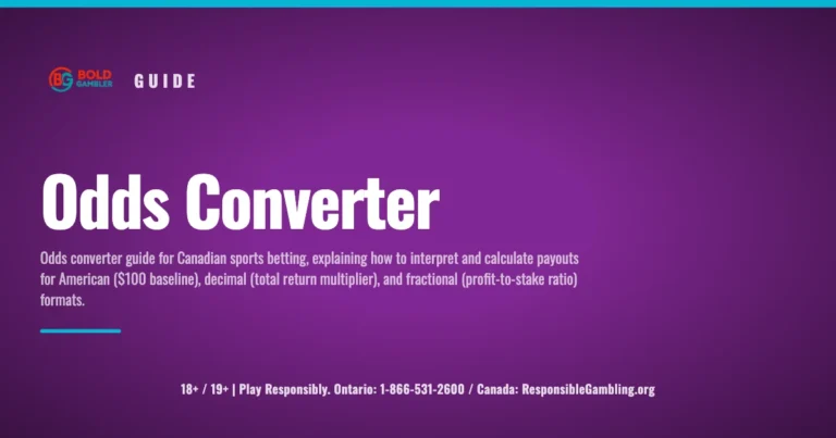 Odds converter guide for Canadian sports betting, explaining how to interpret and calculate payouts for American ($100 baseline), decimal (total return multiplier), and fractional (profit-to-stake ratio) formats.