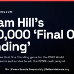 Promotional card for William Hill’s free-to-play World Cup 2026 predictor game, featuring the text "William Hill’s £250,000 ‘Final One Standing’" on a dark background with the Bold Gambler logo and a responsible gambling reminder.