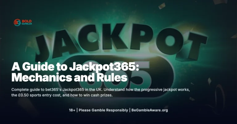 Bold Gambler blog banner for bet365 Jackpot365 guide covering mechanics and rules for UK players.